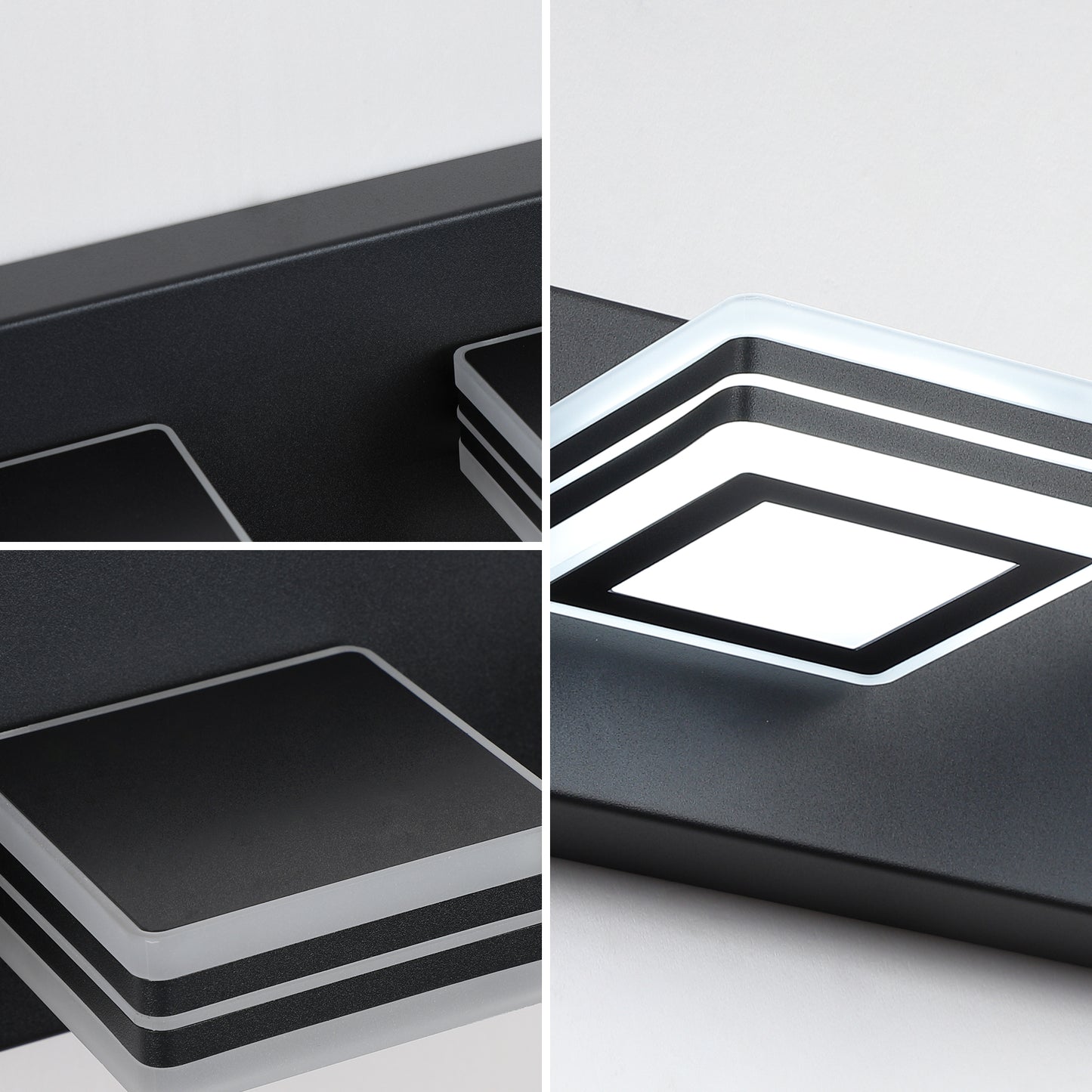 32-Inch Modern Black LED Vanity Light with Square Acrylic Shades