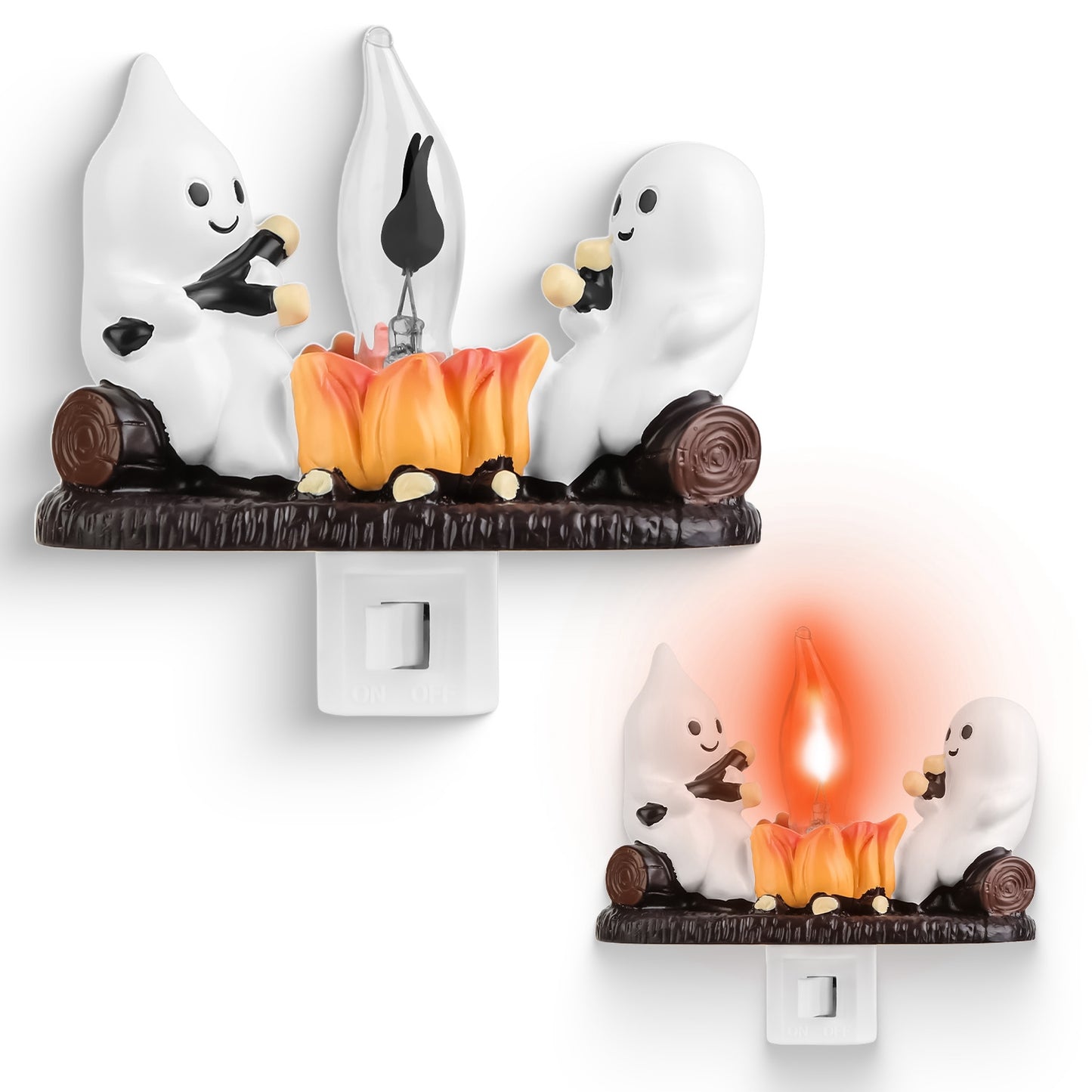 Ghost Campfire Flickering Night Light - Halloween & Bedroom Decor, Pack of 2