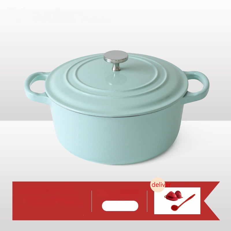Enamel Cast Iron Soup Pot with Thickened Wall - 2.1-3L, Multiple Colors