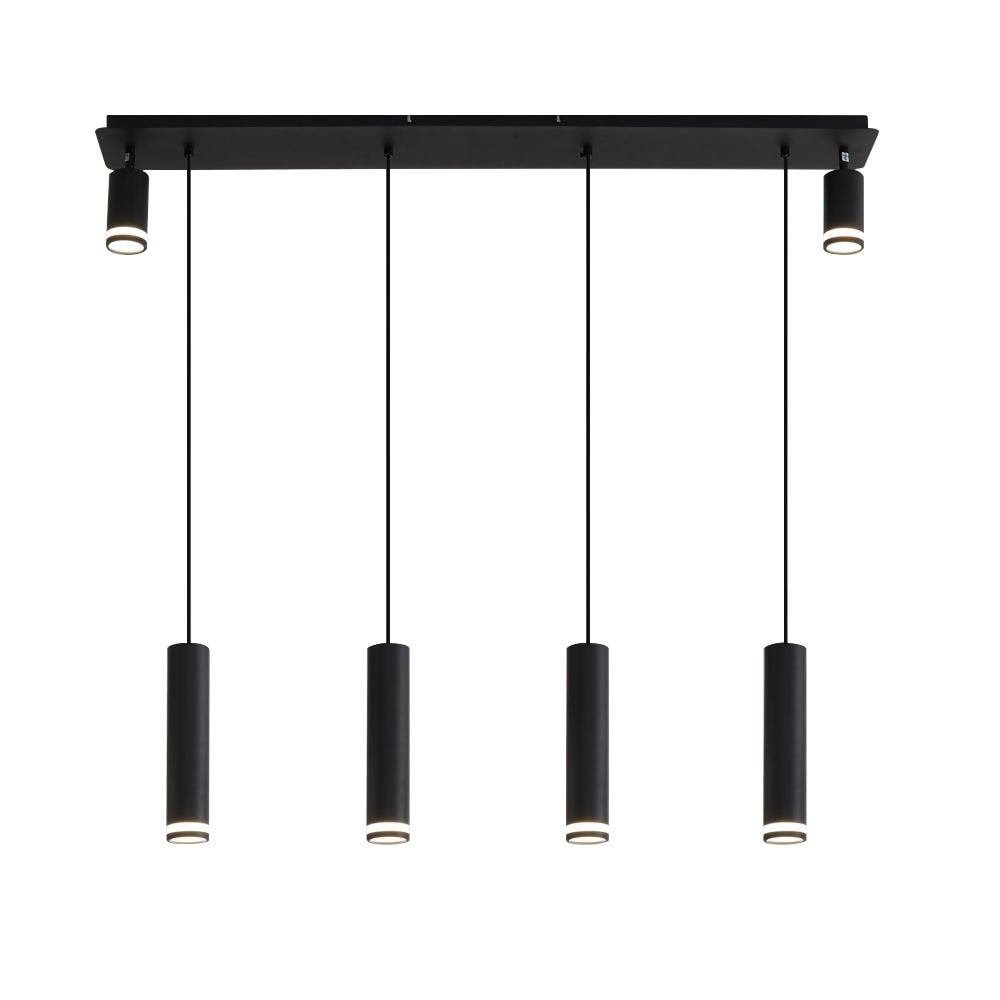 6-Light Matte Black Kitchen Island Pendant Light Fixture, Adjustable Cylinder Design