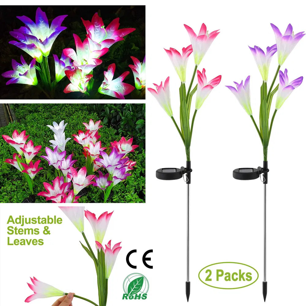2Pcs Solar Garden Lily Flower LED String Lights 7-Color Waterproof IP65