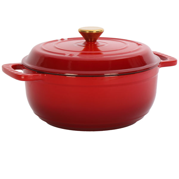 6QT Cast Iron Enamel Cooking Pot - Gradient Red with Silicone Gloves