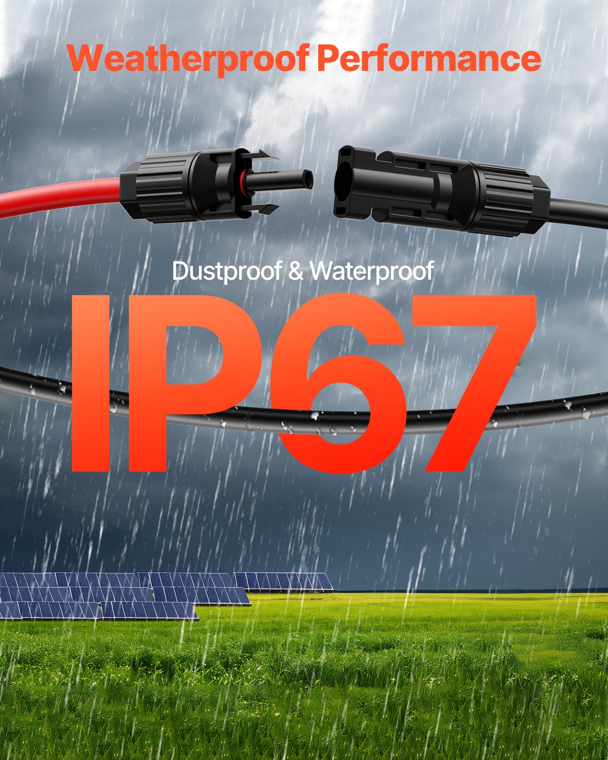 100FT Solar Panel Extension Cable 10AWG Waterproof Black