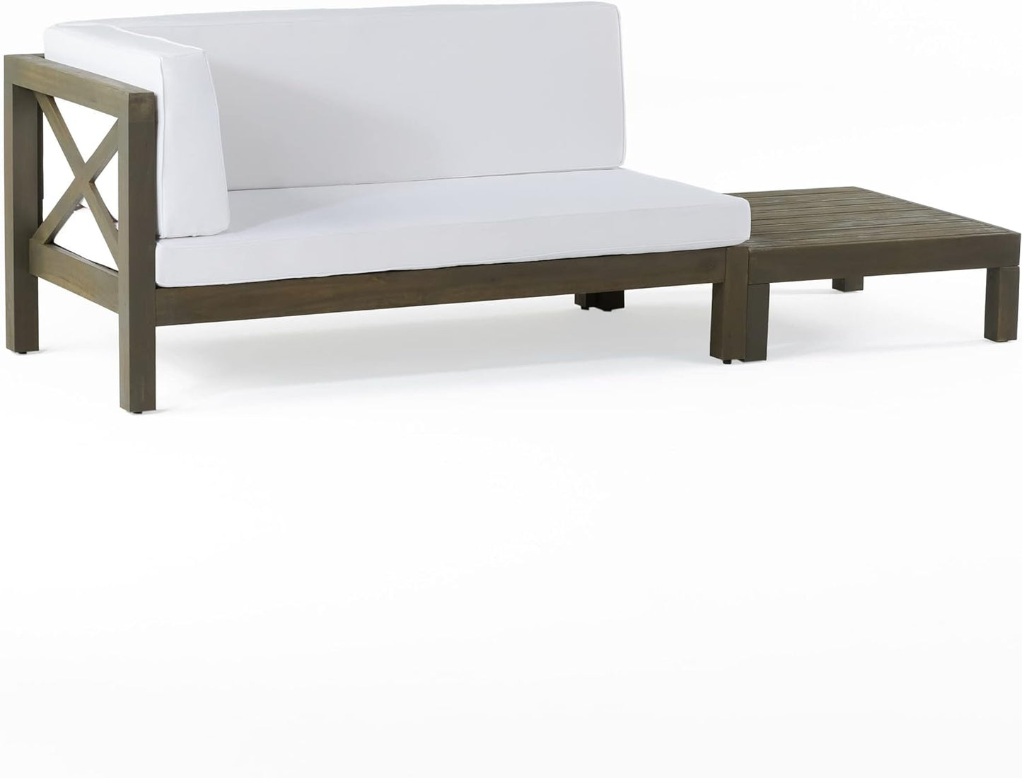 Acacia Wood X-Back Corner Bench with Coffee Table - White