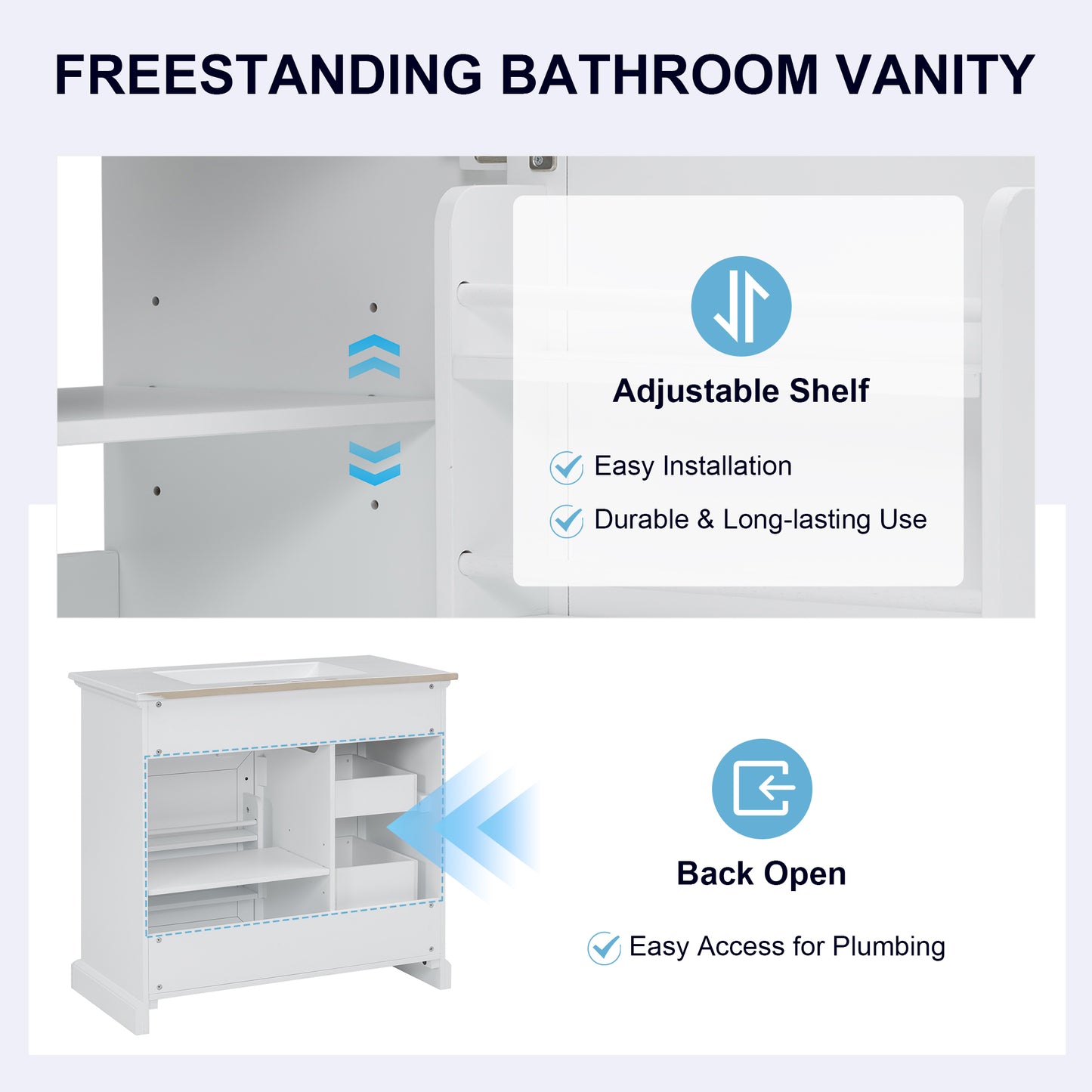 36-Inch Freestanding Bathroom Vanity with Ceramic Sink Top