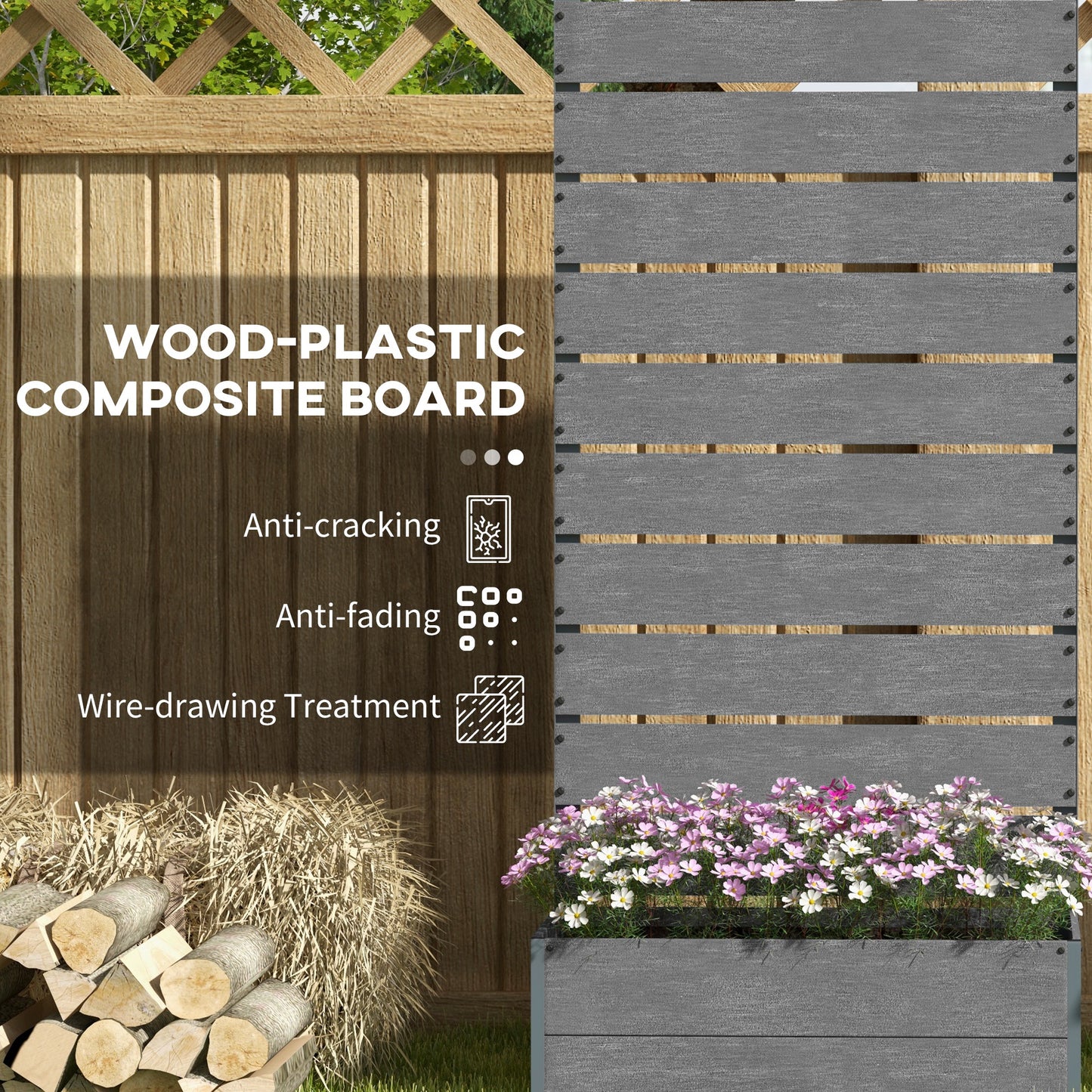 Raised Garden Bed with Trellis for Climbing Plants - Outdoor Planter Box, Gray, 28.25 x 15 x 59 inches