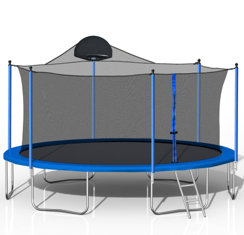 14FT Trampoline for Kids & Adults with Basketball Hoop and Safety Net