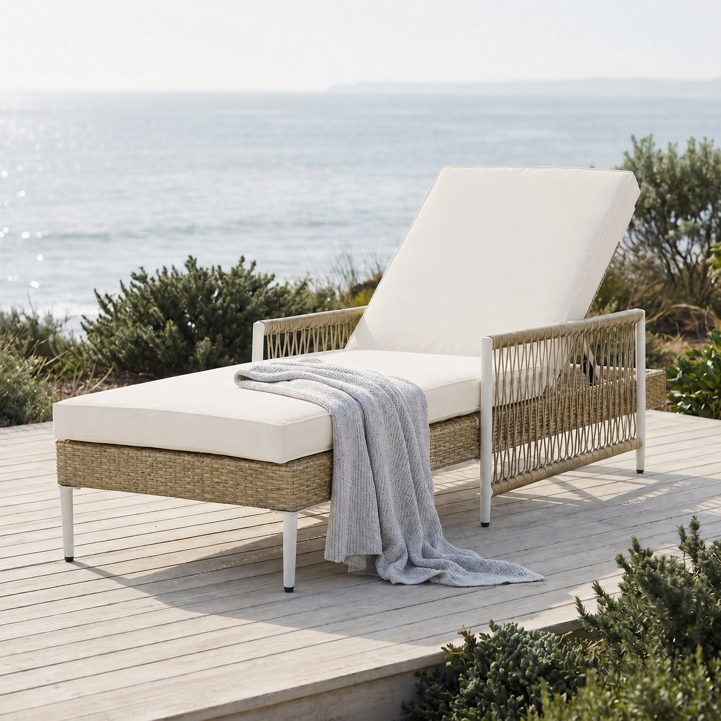 Outdoor Chaise Lounge Chair - Adjustable Recliner with Cushion, Beige