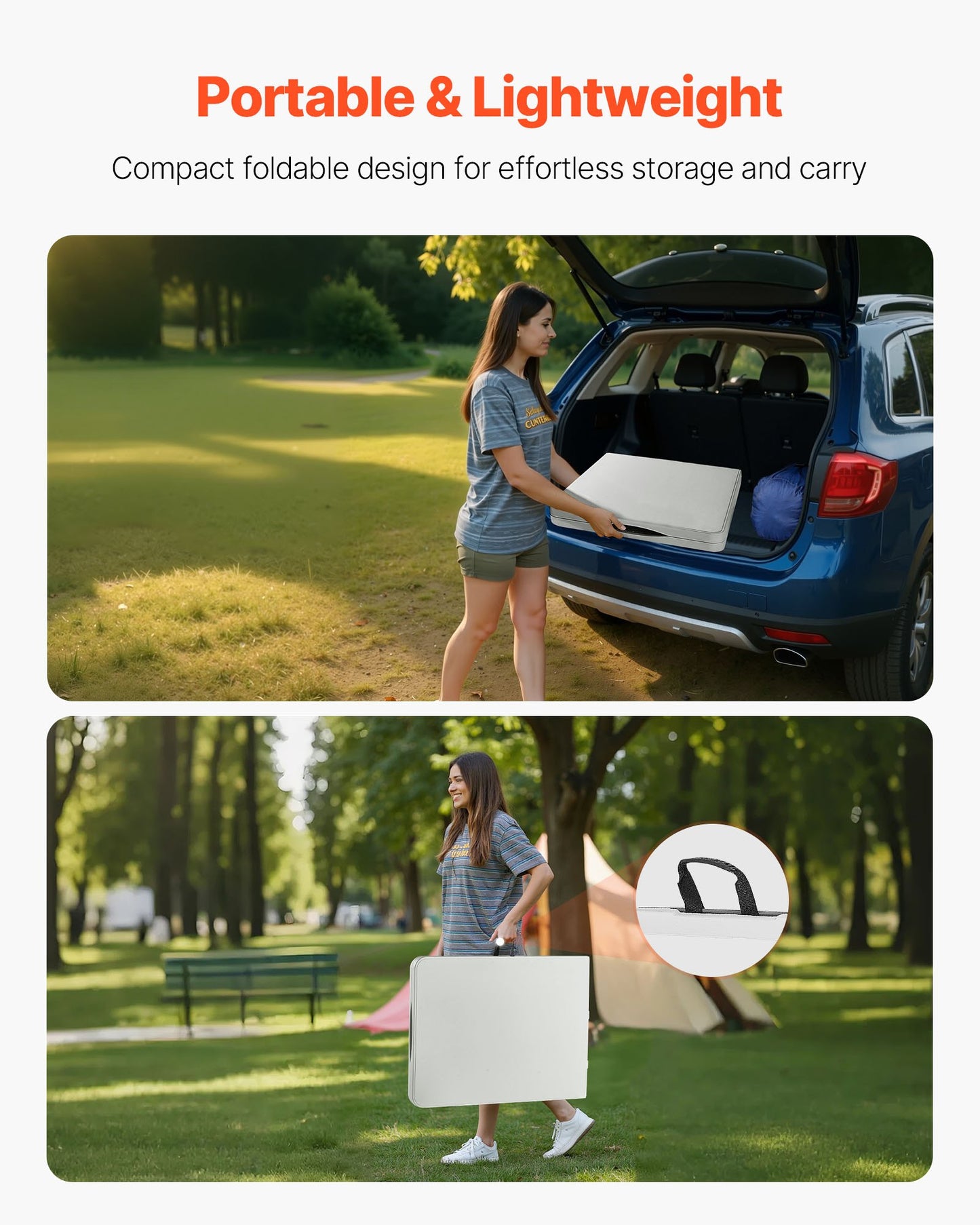 6 Ft Portable Folding Picnic Table - Indoor Outdoor Utility Table with Handle