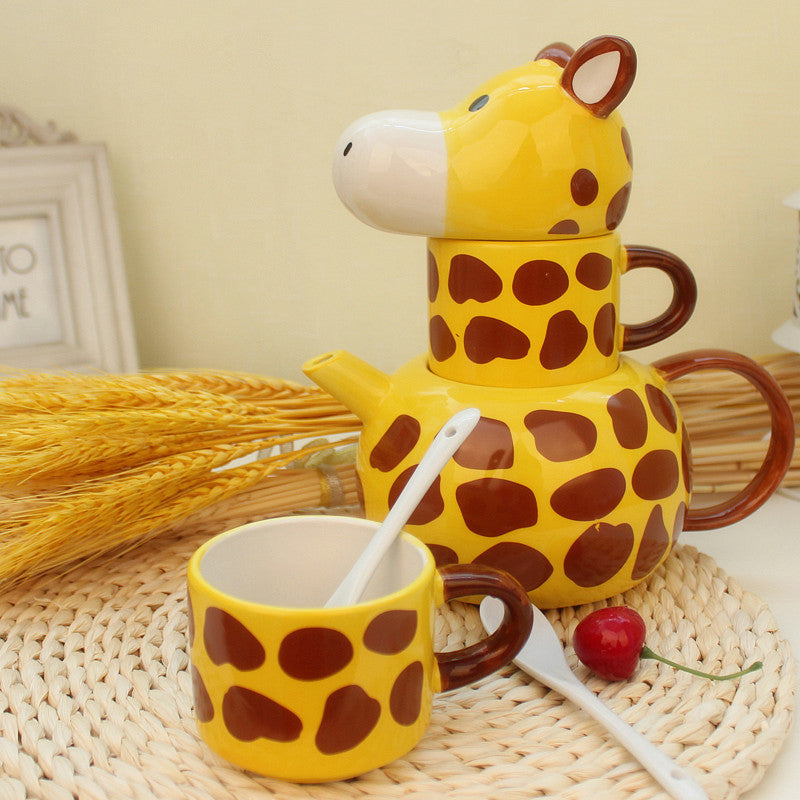 Cute Ceramic Giraffe Animal Mug Set - Kitchen Drinkware