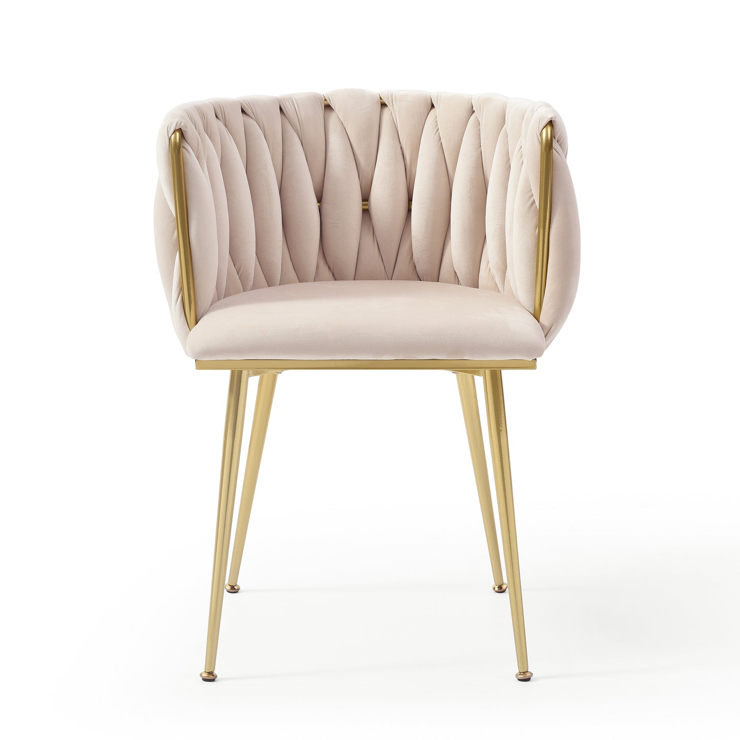 Set of 2 Modern Velvet Dining Chairs - Beige with Gold Legs