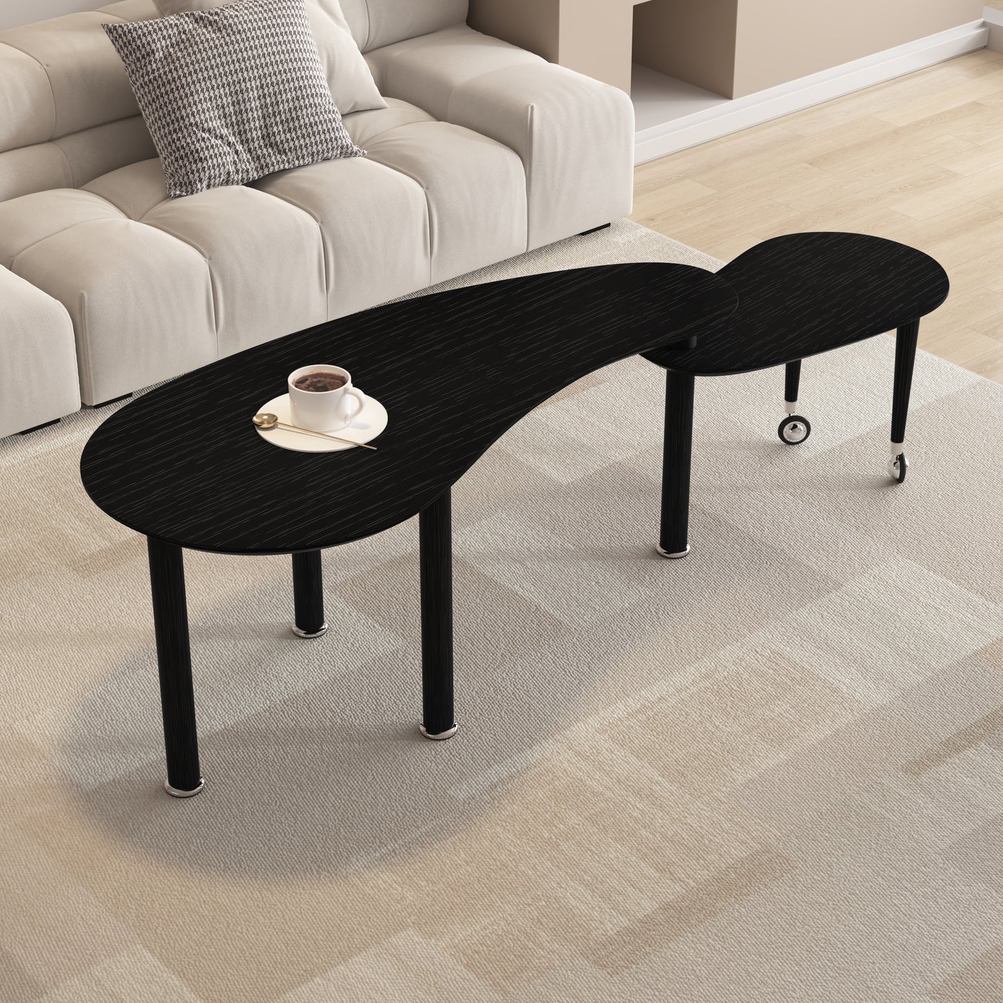 Contemporary Rotatable Cocktail Table With Solid Rubber Wood Legs,