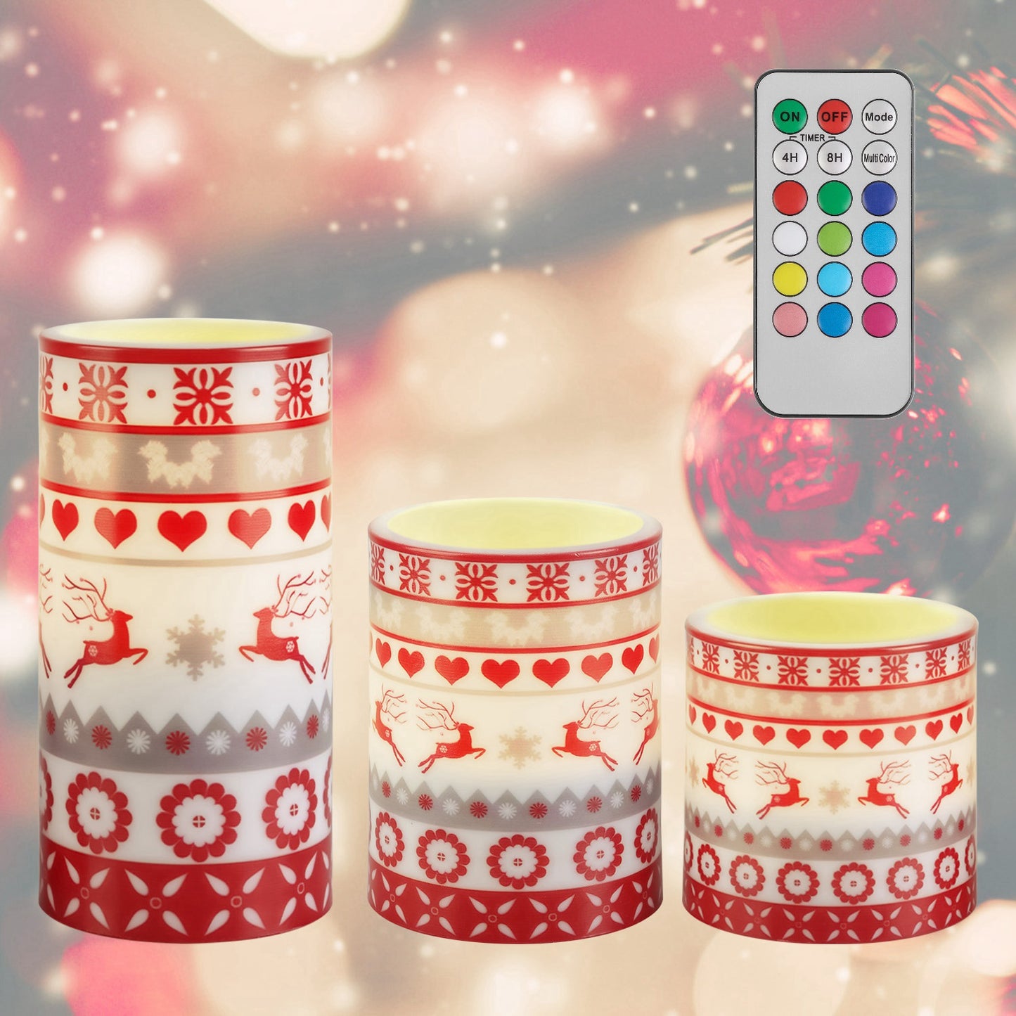 3-Pack Christmas Flameless LED Candles with Remote & Timer