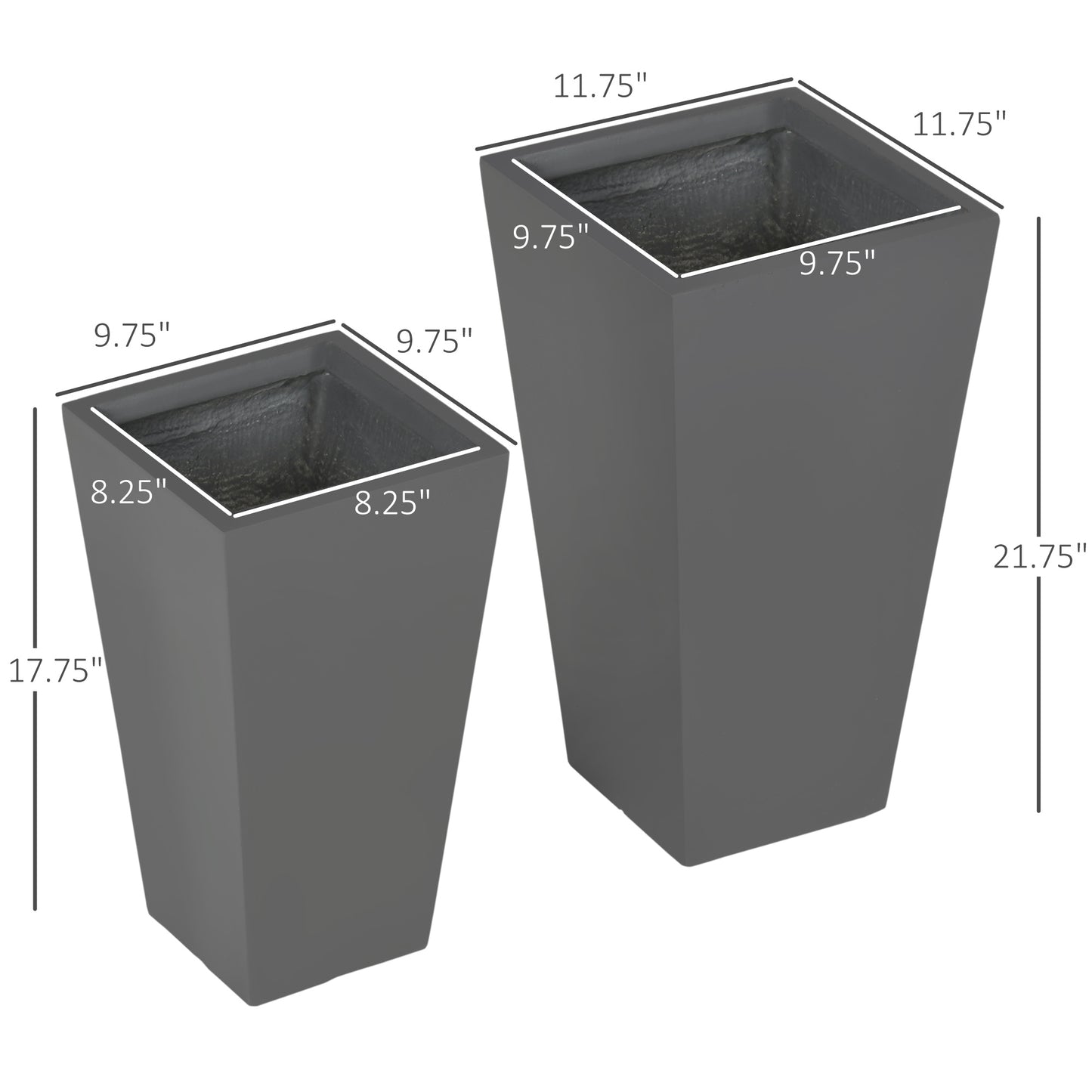 Outdoor Planting Pots Set of 2 Large Stackable Flower Planters with Drainage - Gray