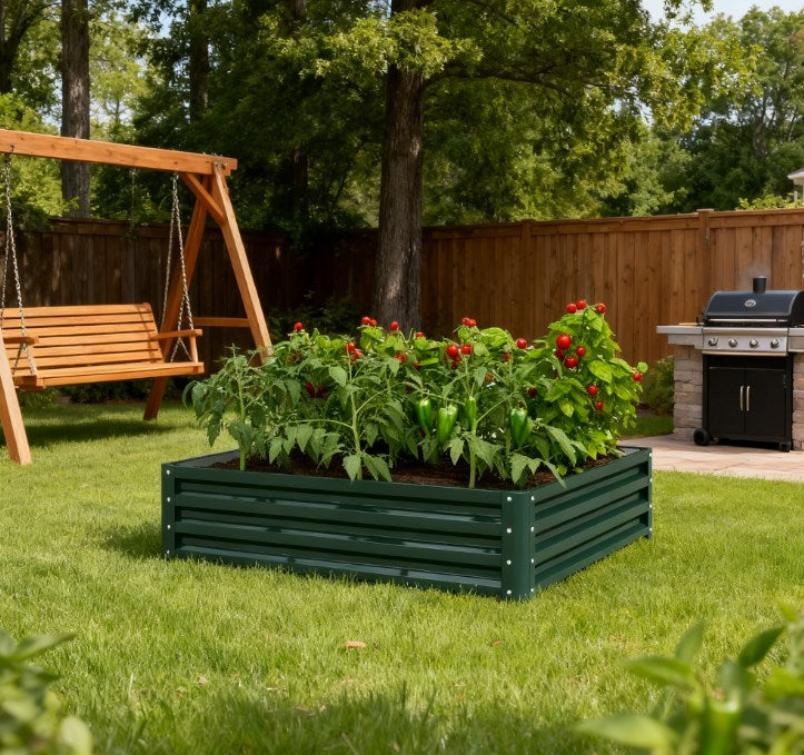 Galvanized Metal Planter Box - Easy Assembly Raised Garden Bed - Green
