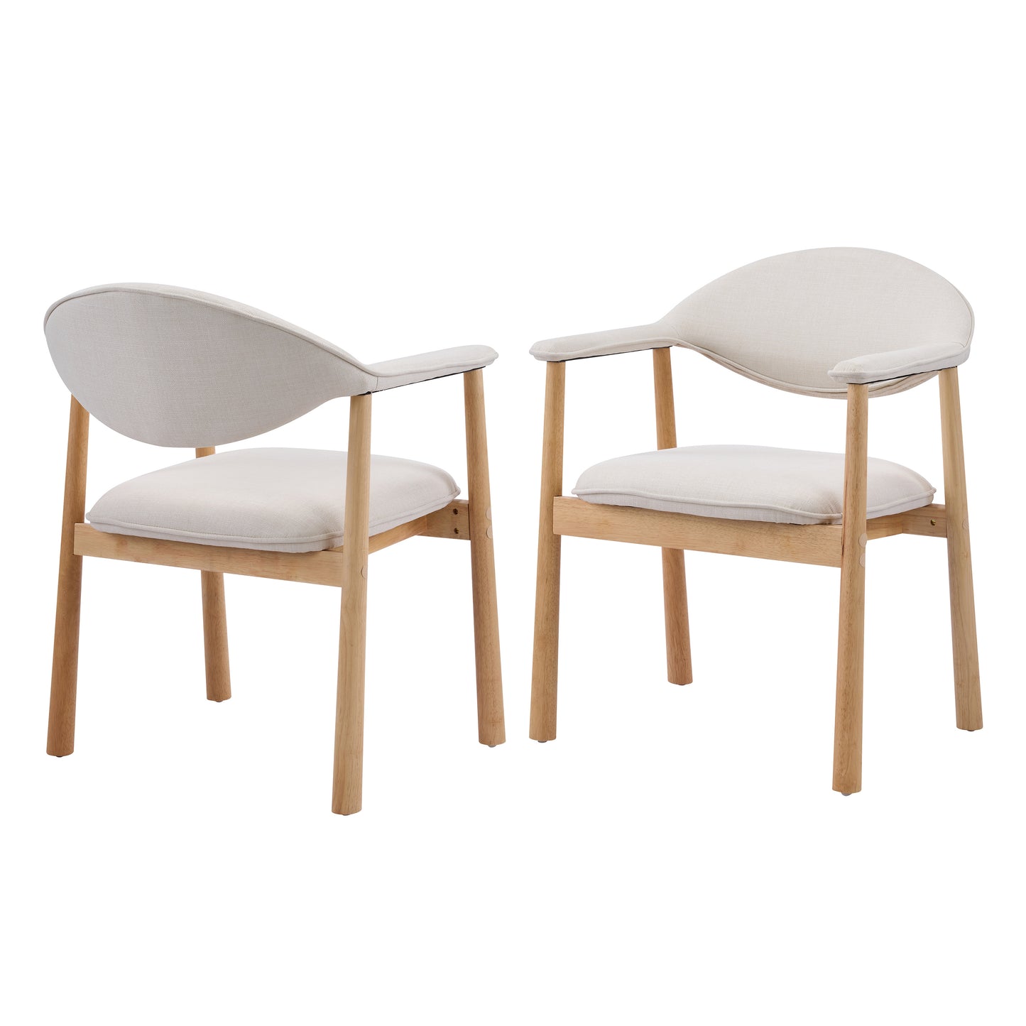 Beige Upholstered Dining Chairs with Curved Back - Set of 2