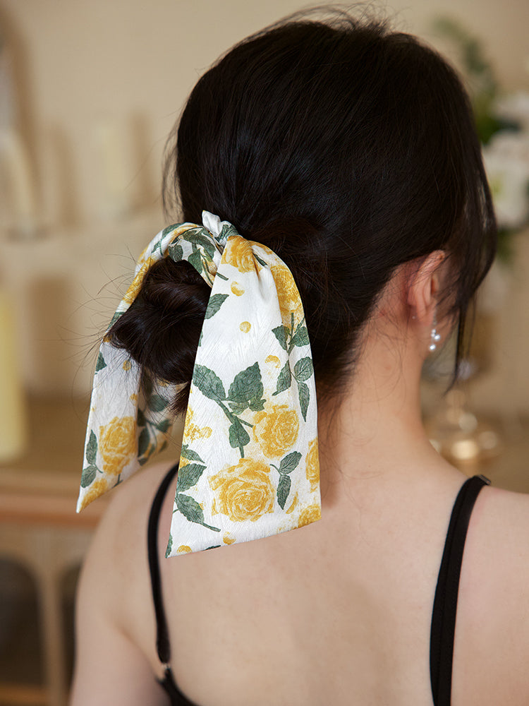 Yellow Rose Satin Hair Scrunchie