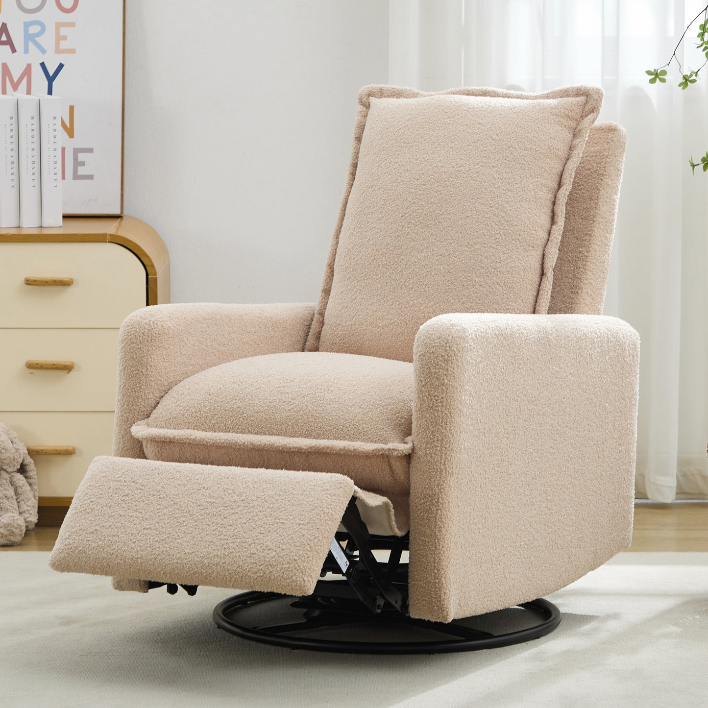 Swivel Rocker Recliner Chair - Teddy Fleece Oatmeal
