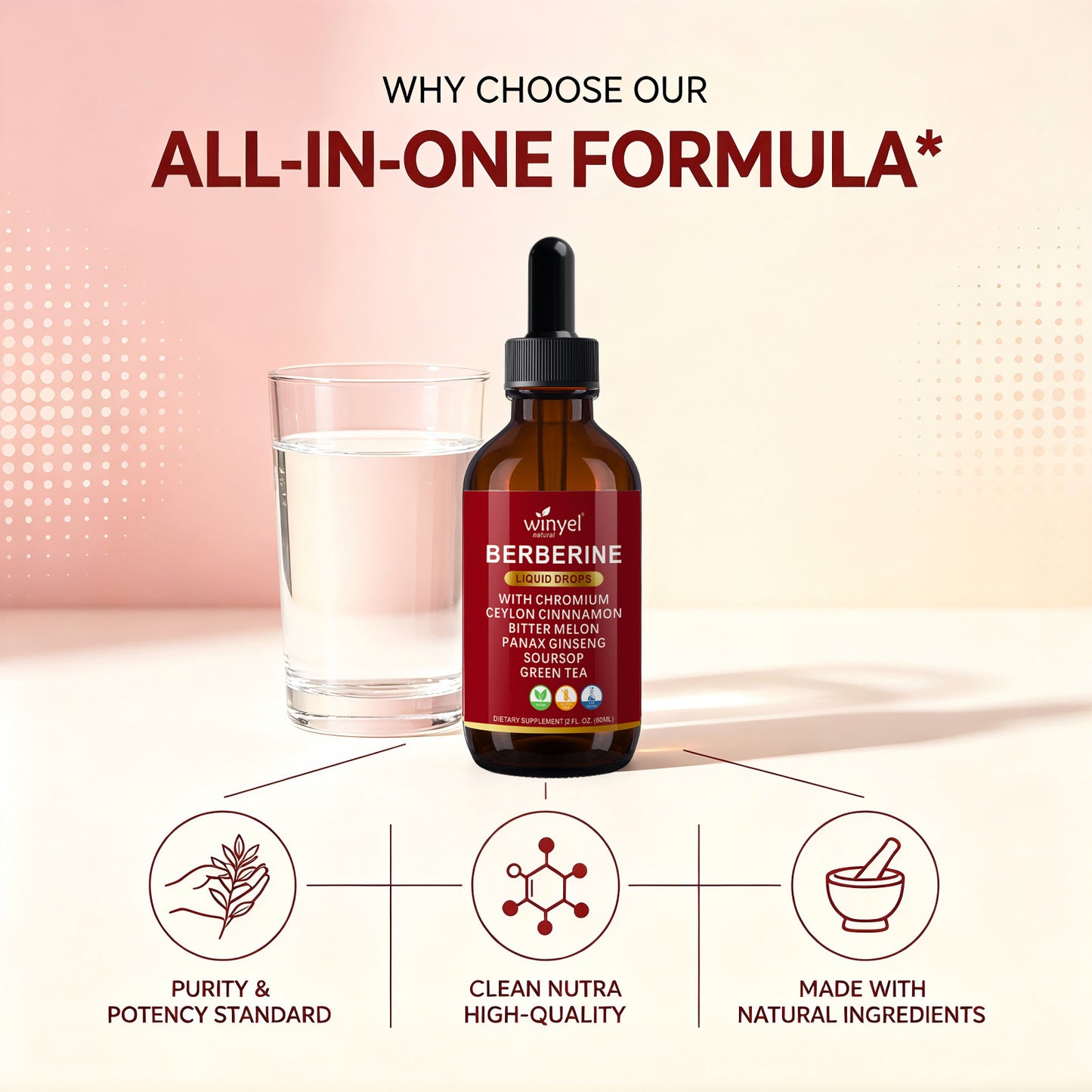 Organic Berberine and Ceylon Cinnamon Liquid Drops with Herbal Complex