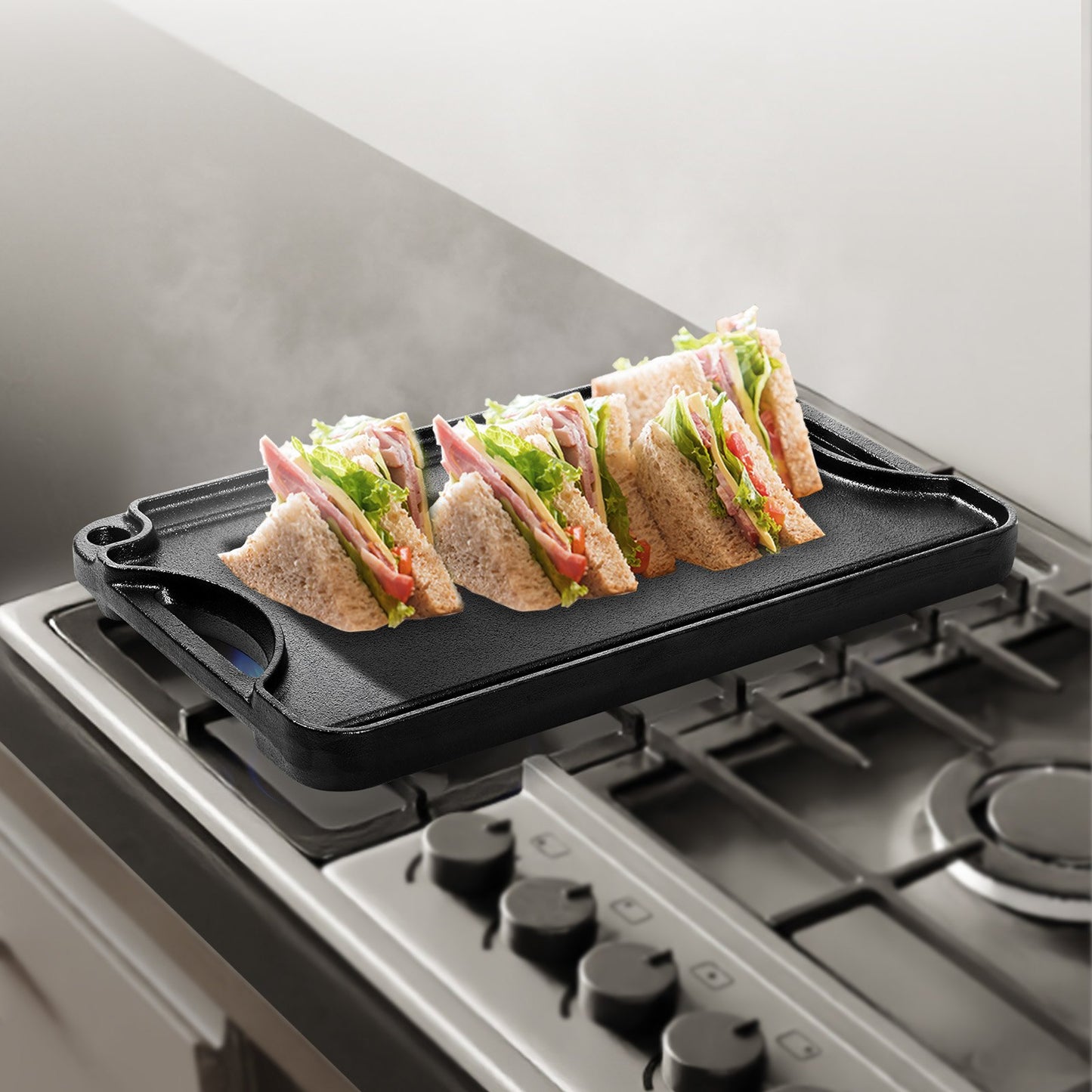 Reversible Cast Iron Griddle & Grill Pan - 14x8.5 Inch