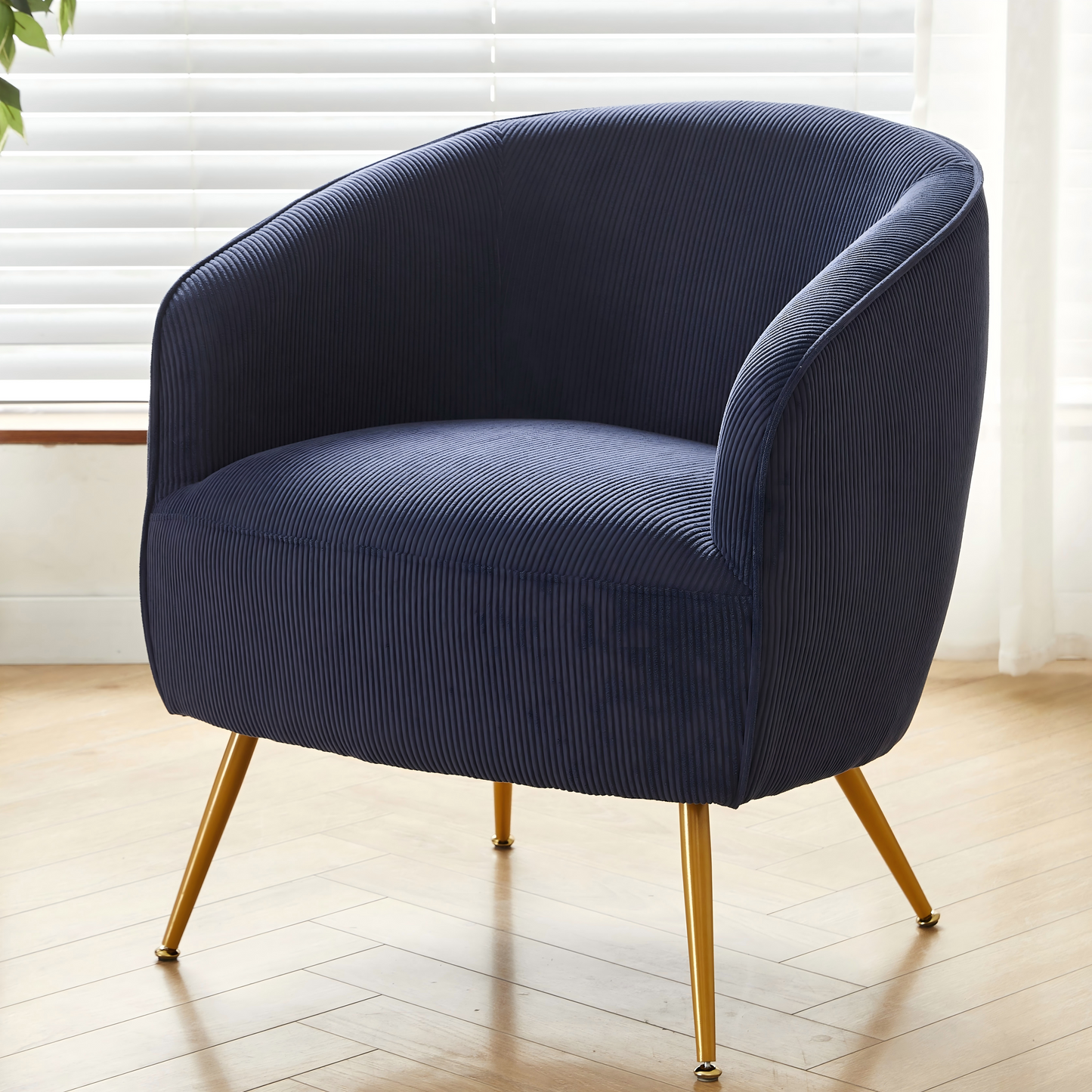 Corduroy Accent Chair With Gold Metal Legs, Modern Upholstered
