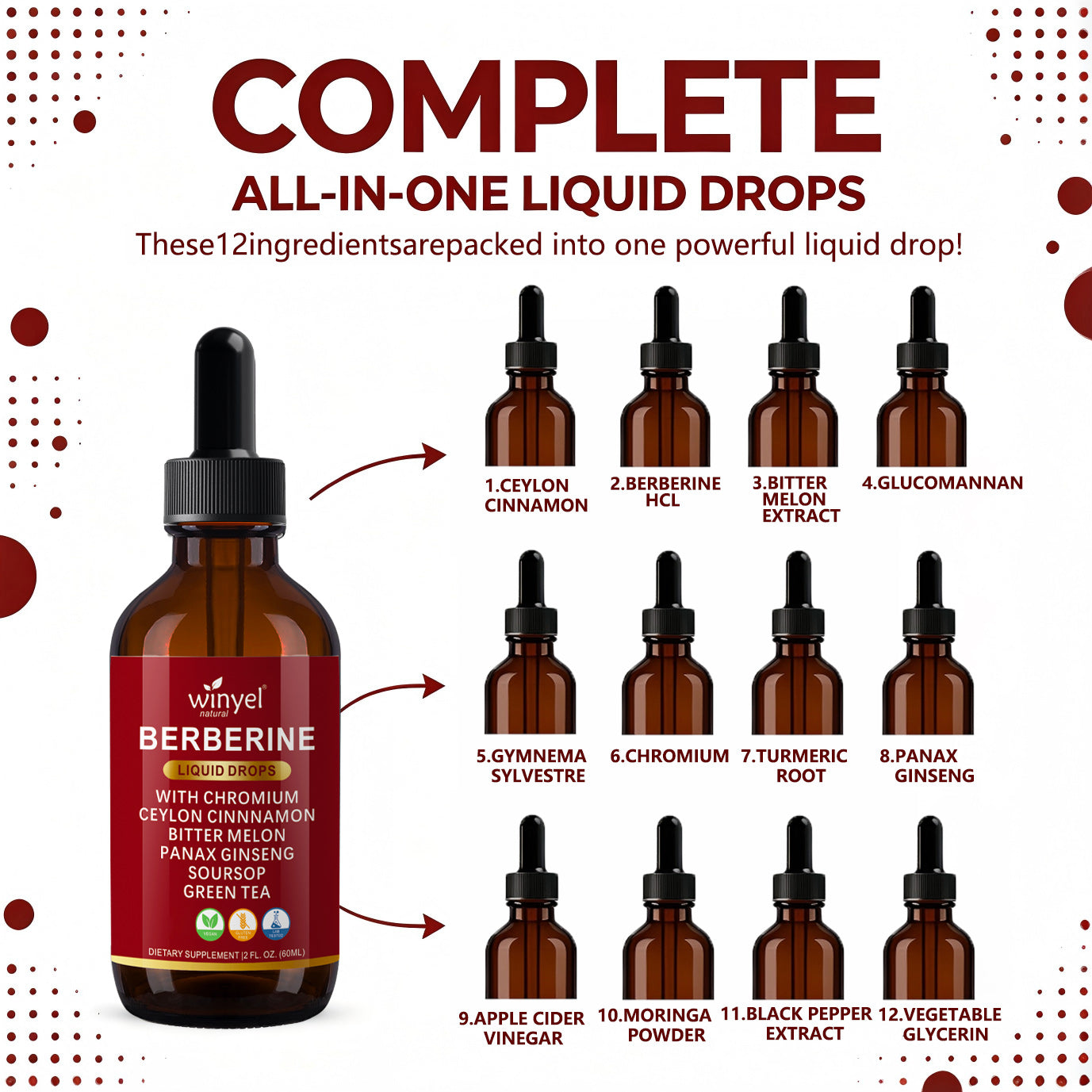 Organic Berberine and Ceylon Cinnamon Liquid Drops with Herbal Complex