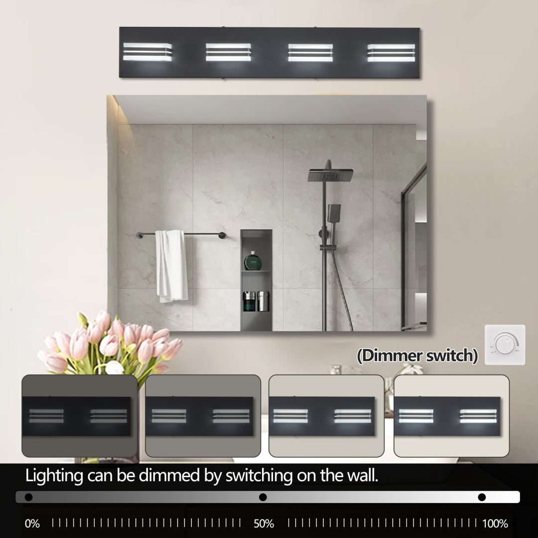 Modern 4-Light LED Vanity Wall Light Fixture with Square Acrylic Shades