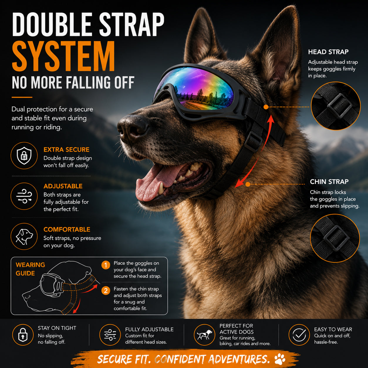 Dog Goggles for Medium & Large Dogs UV Protection Impact-Resistant Pet Glasses
