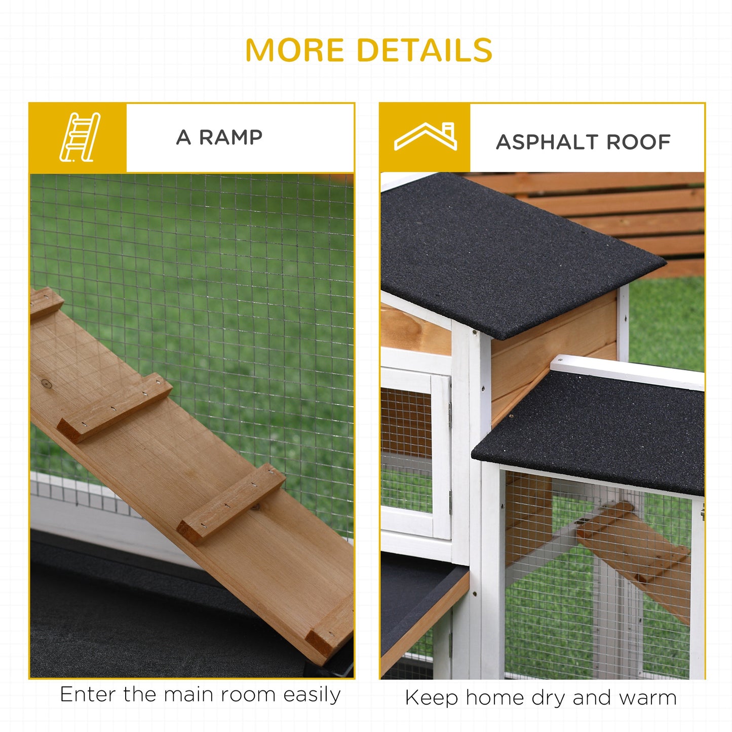 62-Inch Wooden Rabbit Hutch with Run Area, Removable Tray, Lockable Doors