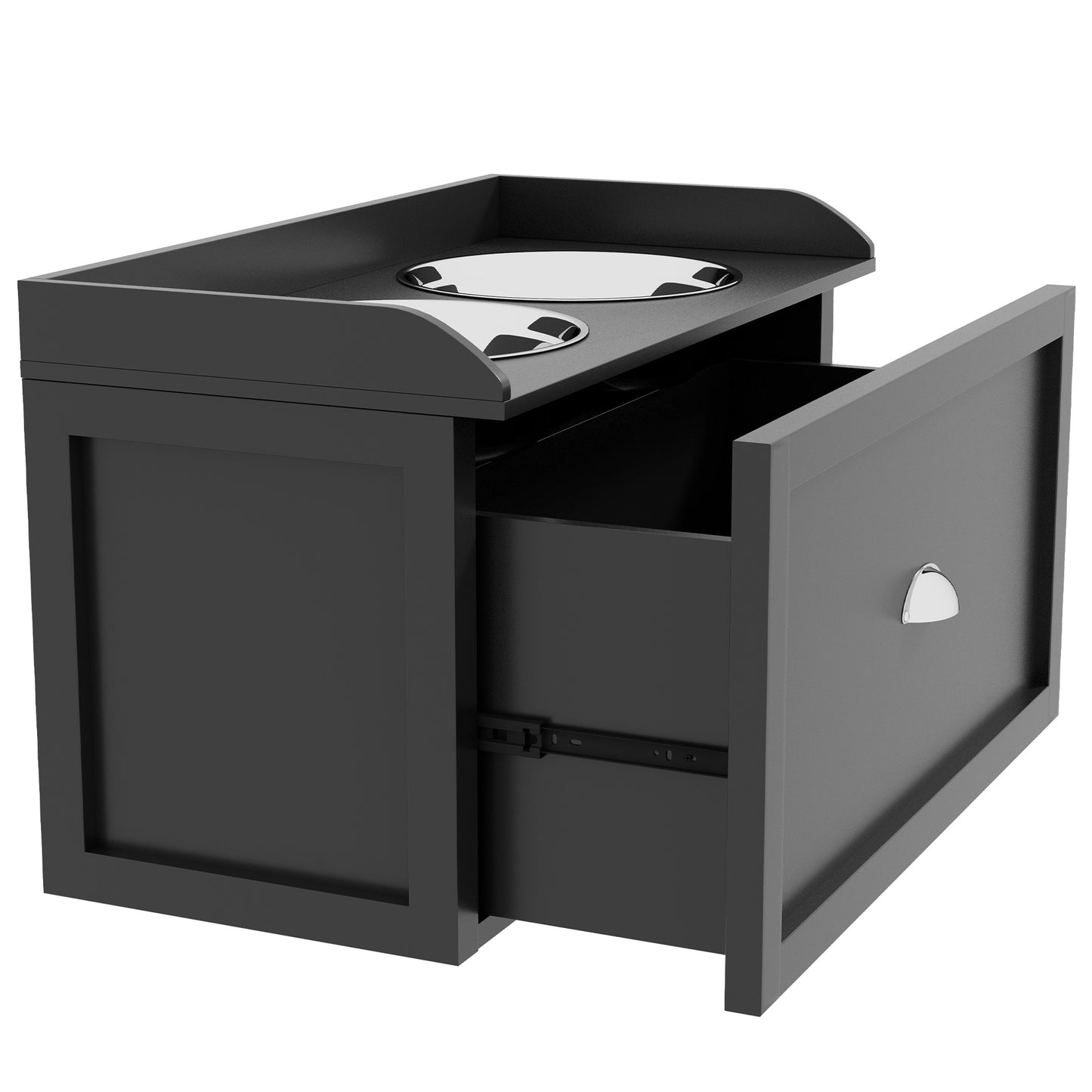 Elevated Dog Feeding Station with Storage - Large Size Black Pet Bowl Set