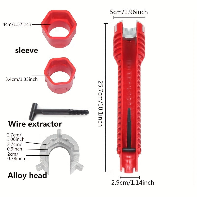 14-in-1 Faucet Installation & Repair Tool - Multi-Functional Sink & Bathroom Wrench - Red