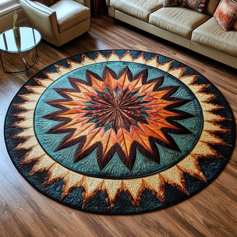 Digital Printed Round Rug with Leaf Pattern - Multiple Sizes & Styles