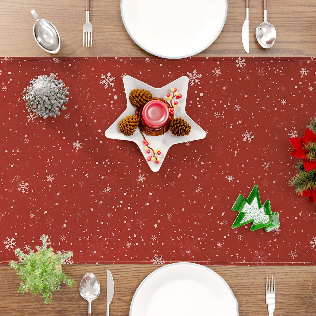 Christmas Snowman Linen Table Runner 30x180cm Festive Holiday Decor
