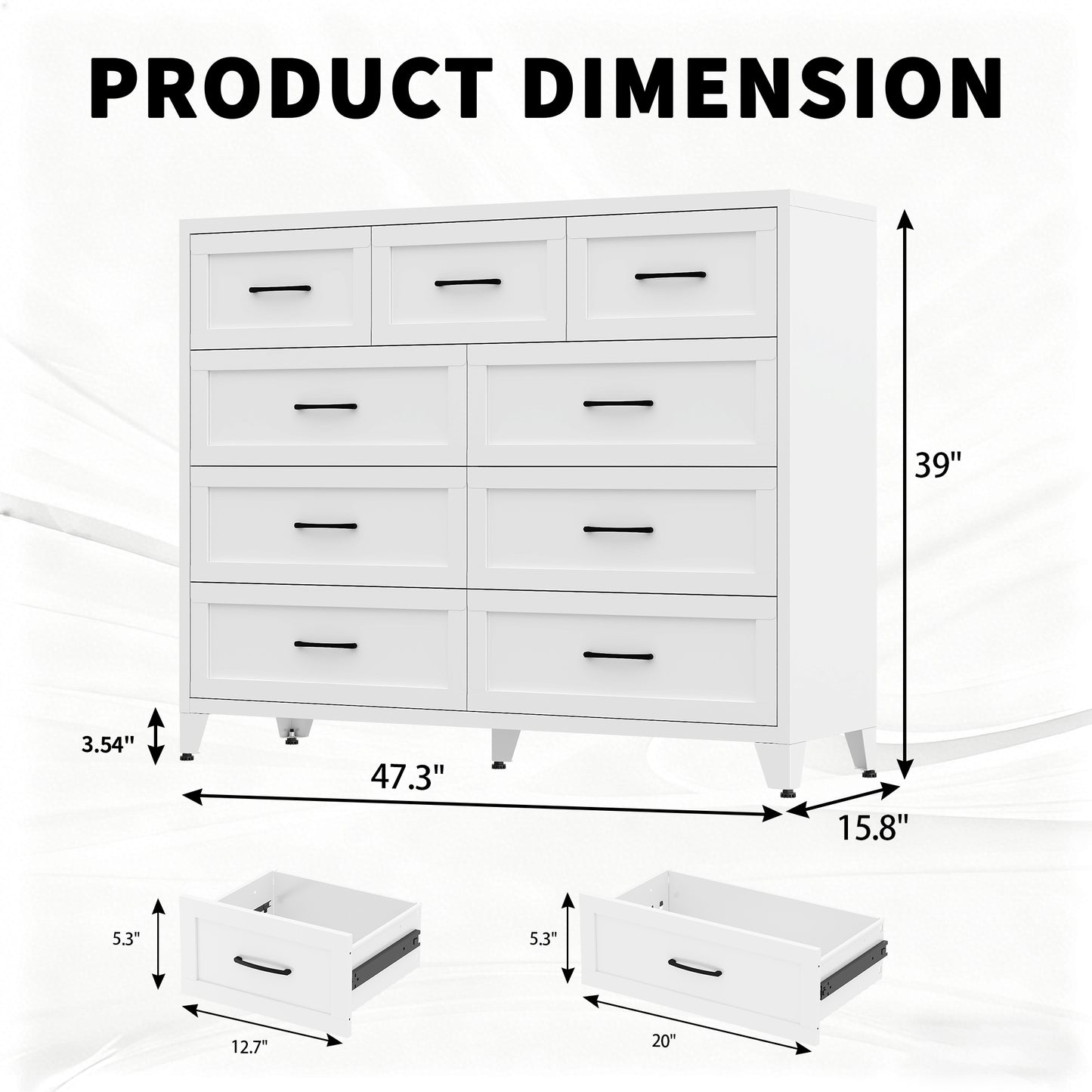 9-Drawer Tall Dresser, White Metal Storage Cabinet With Smooth