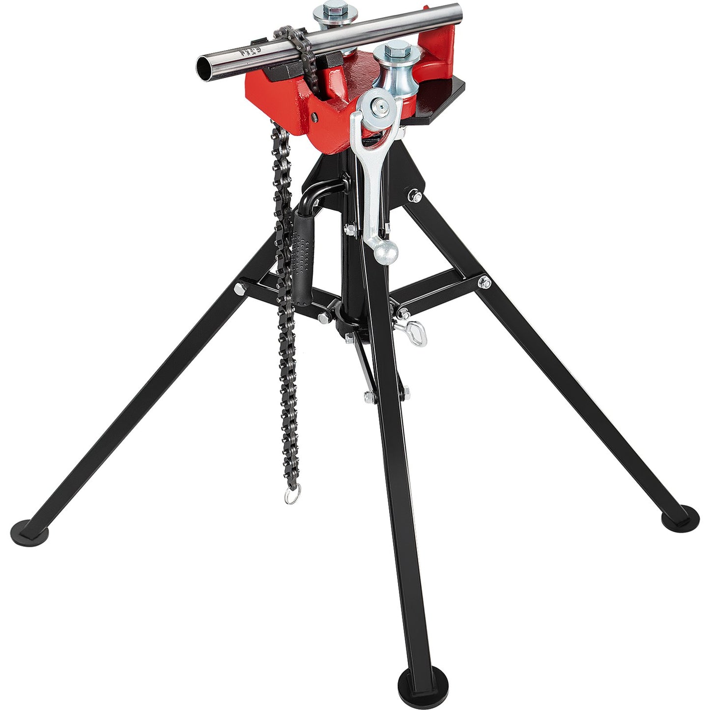 Tripod Pipe Chain Vise - Adjustable Pipe Support with Folding Steel Legs, 1/8-5 Inches Capacity