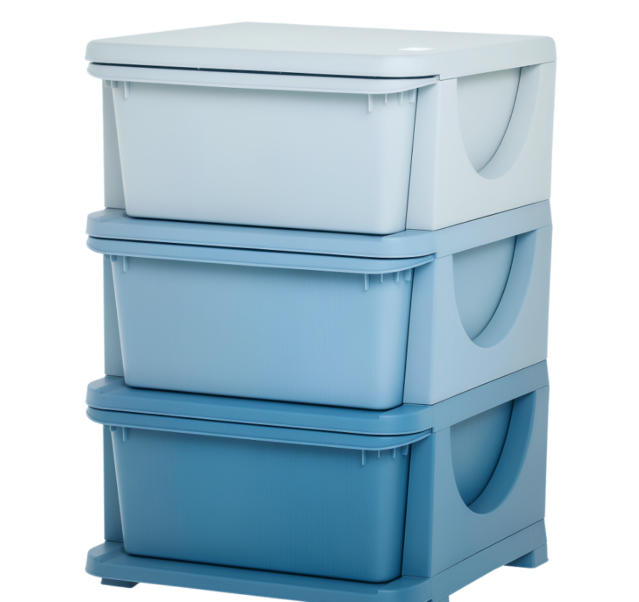3 Tier Kids Toy Storage Organizer With Drawers, Blue, Chest For