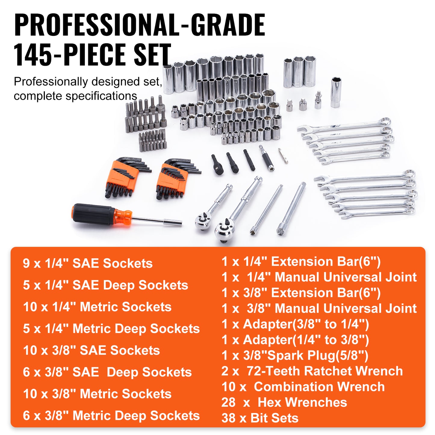 145-Piece Mechanic Tool Set with Sockets Wrenches and Storage Case