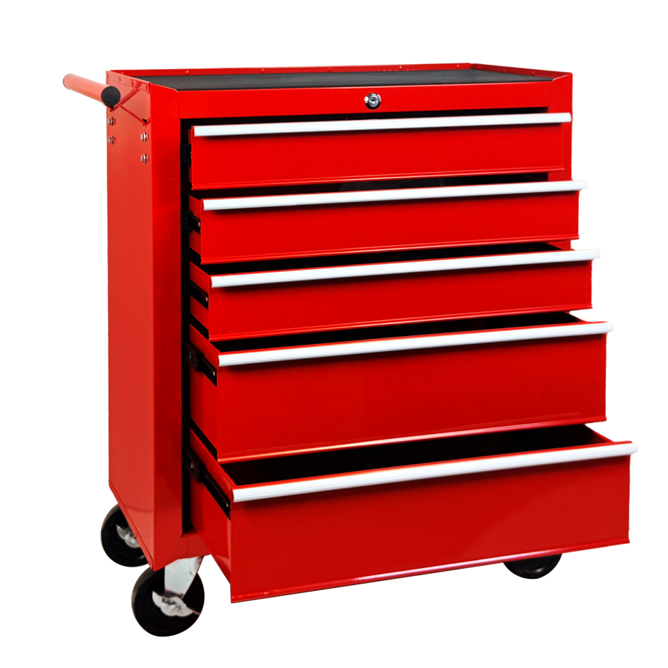 5-Drawer Rolling Tool Chest with Lock & Key - Red
