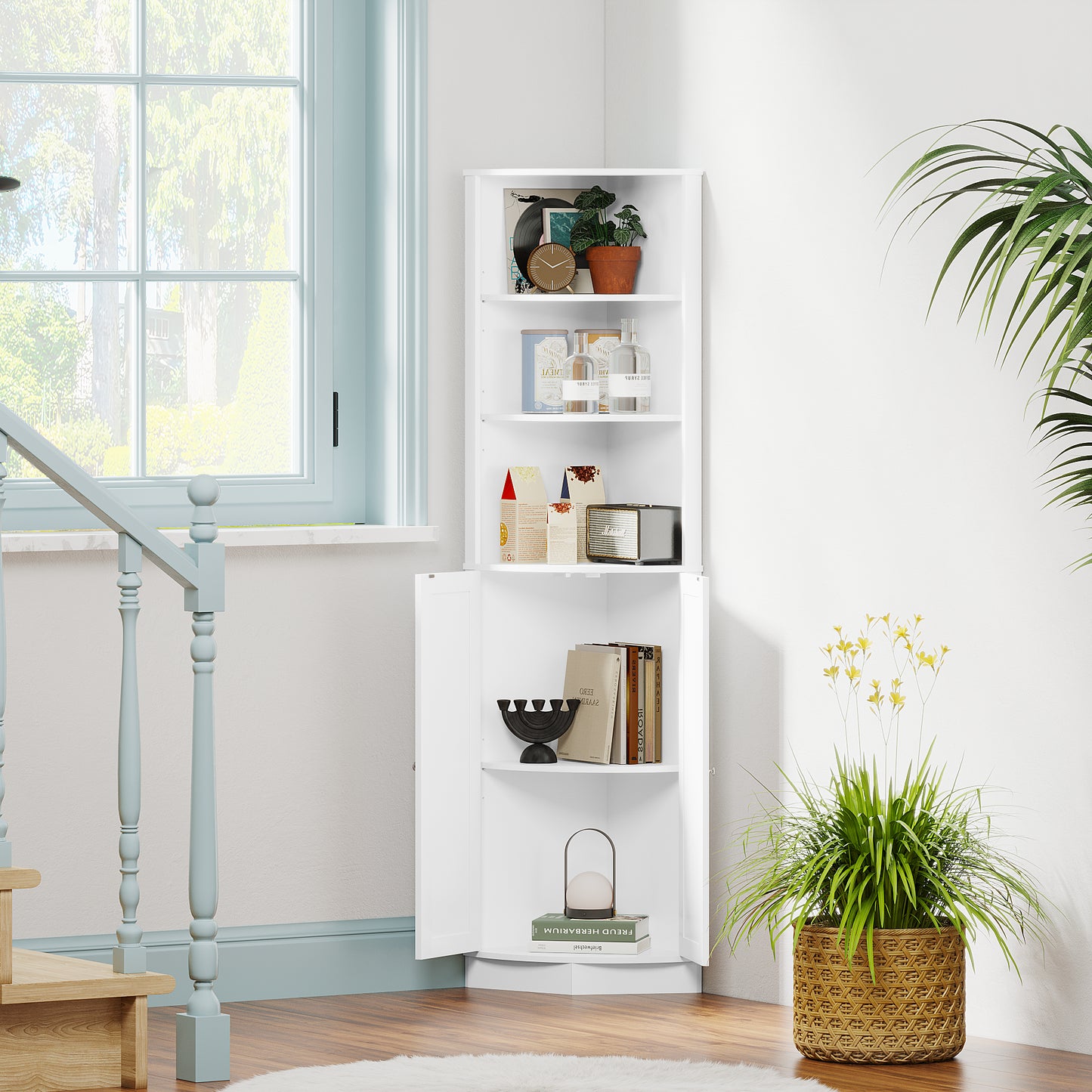 67" Tall Corner Cabinet with 2 Doors and Adjustable Shelves - White