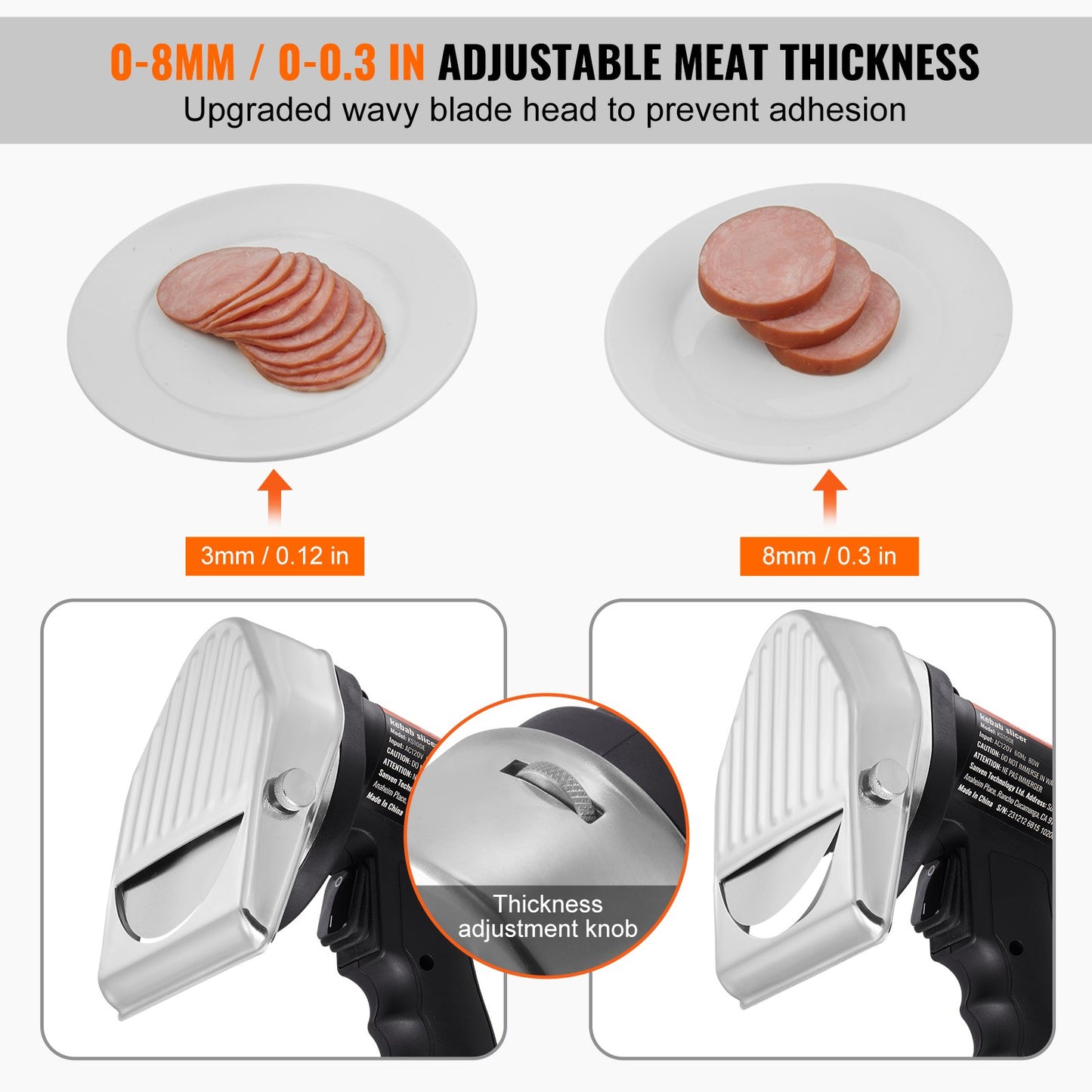 Electric Shawarma Knife 80W with 2 Blades Adjustable Thickness - Commercial Kebab Cutter