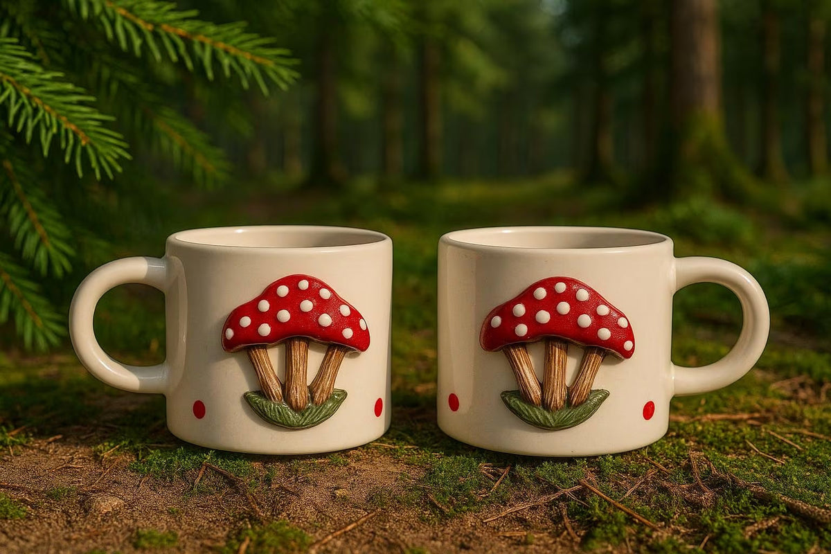 Whimsical Handmade 3D Mushroom Mugs Set of 2, 200ml Coffee & Tea Cups