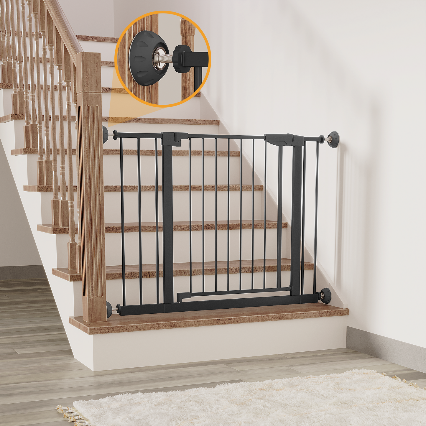 Pressure Mounted Baby Gate with Walk-Through Design - Black