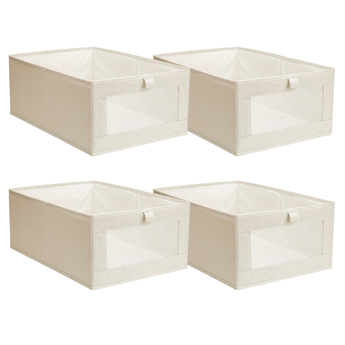 4Pcs Foldable Linen Clothing Storage Bin With Visible Clear Window