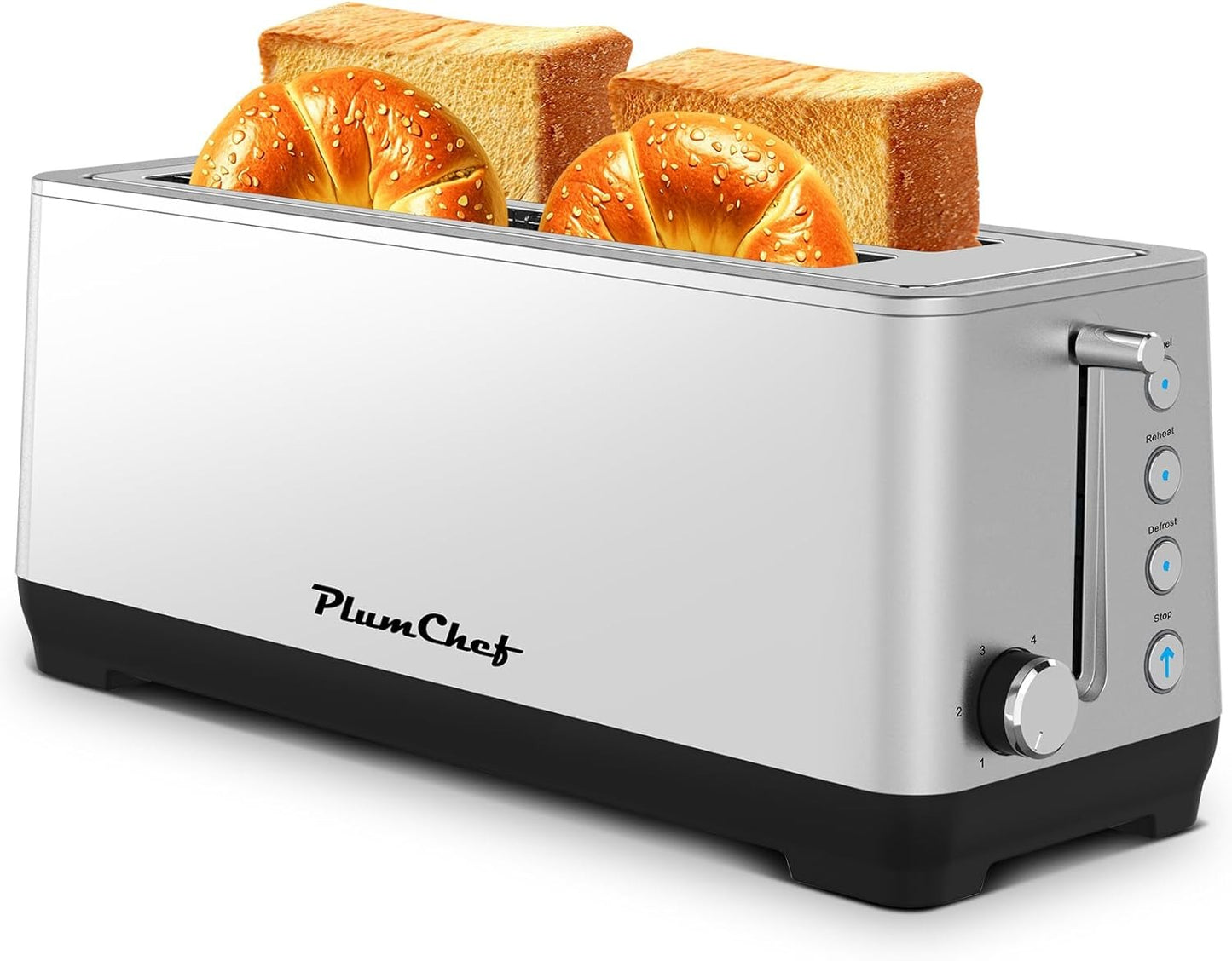 4-Slice Extra Wide Toaster with 6 Settings & Removable Crumb Tray - Silver