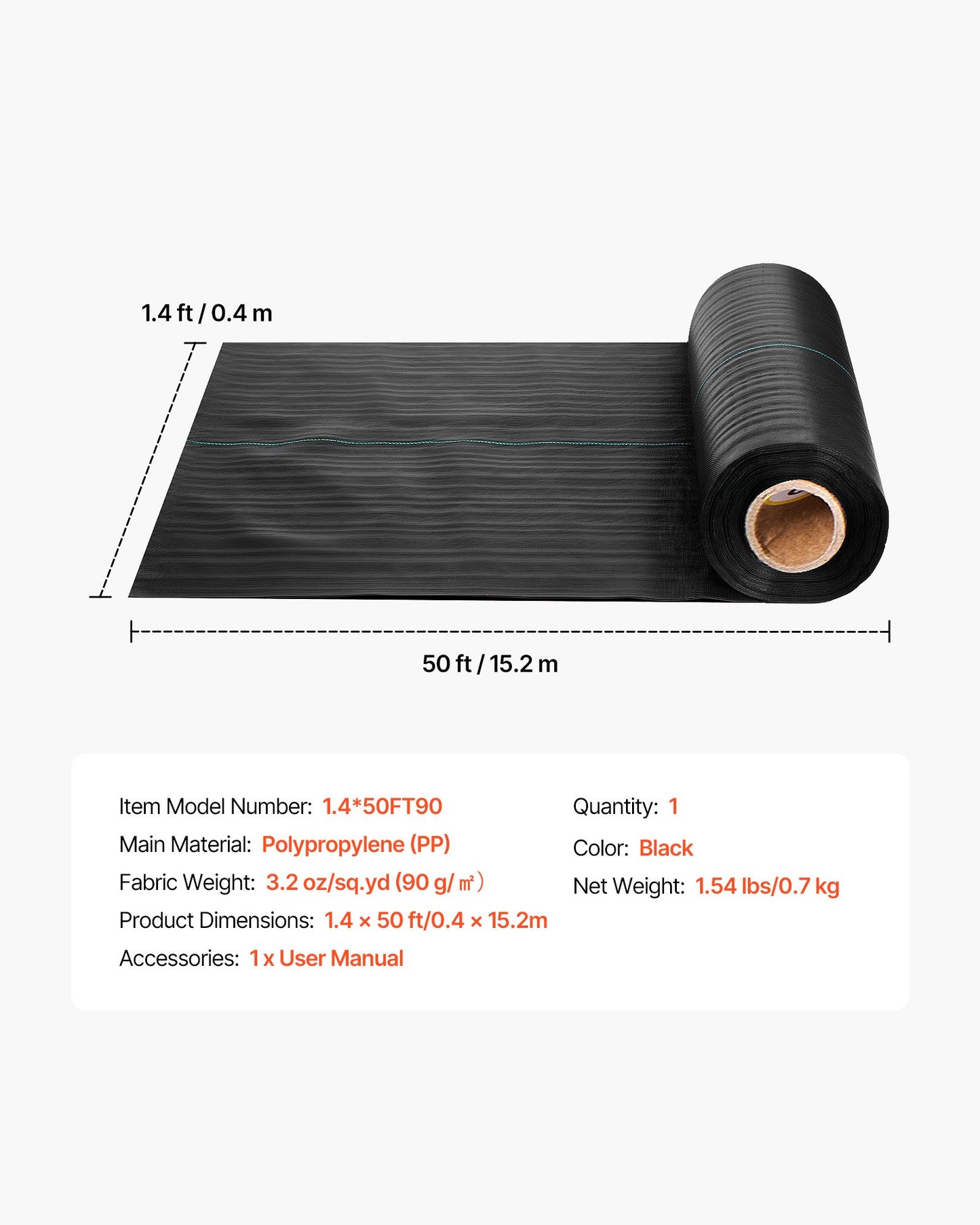 Heavy Duty Garden Landscape Fabric 1.4x50FT Weed Barrier Ground Cover Black