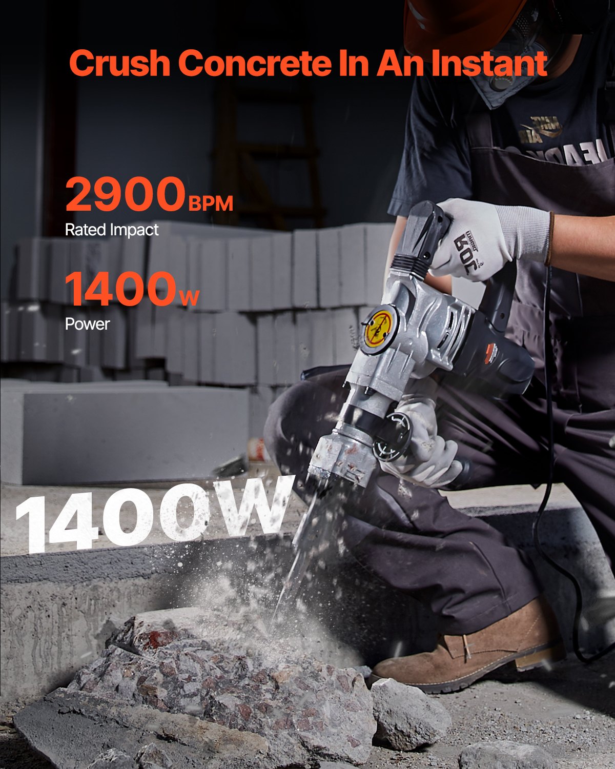 Electric Demolition Jack Hammer 1400W Heavy Duty Concrete Breaker with Chisels and Case