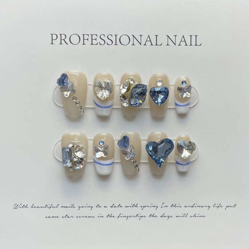 French Blue Love Heart Nail Art Kit - Multiple Sizes