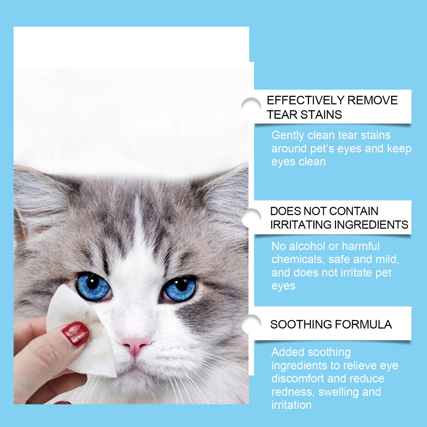 Pet Eye Cleaning Wipes for Dogs & Cats - Tear Stain Remover Pads, 60 Count