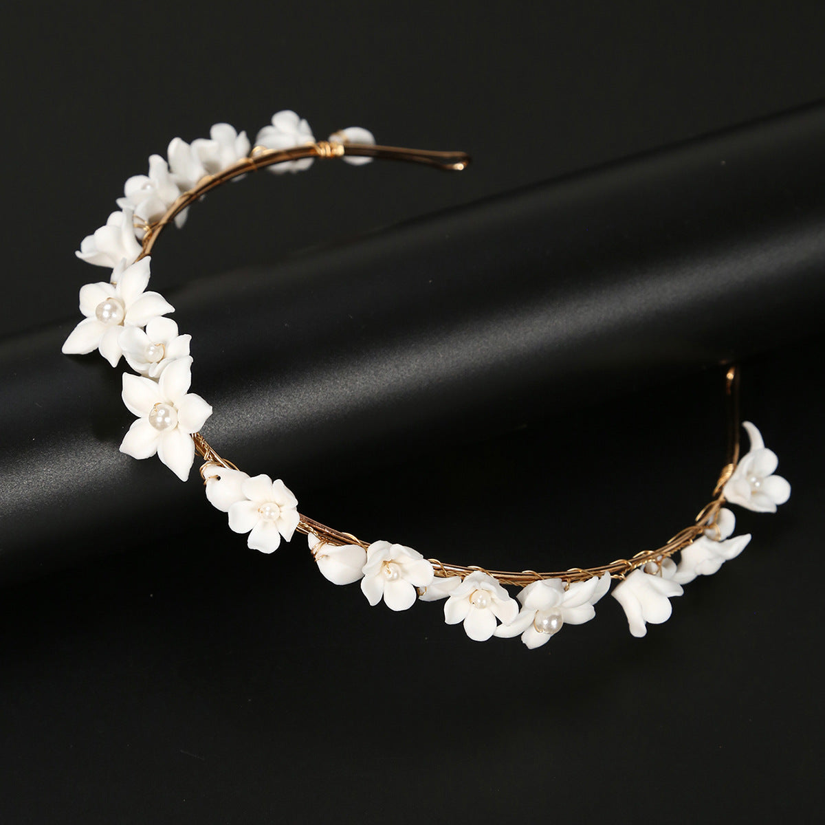 Ceramic Flower Hair Hoop - Gold
