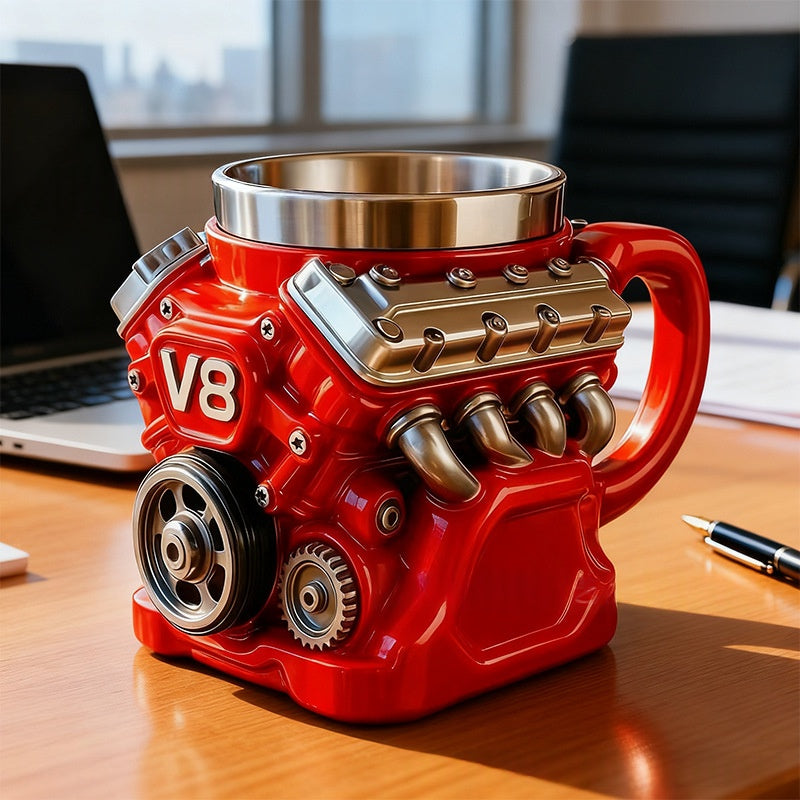Engine Resin Cup Ornament - Personalized Home Decor Gift V6 Red & V8 Red